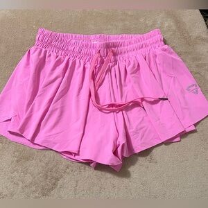 Pink Flowy Skorts with Ruffled Hems